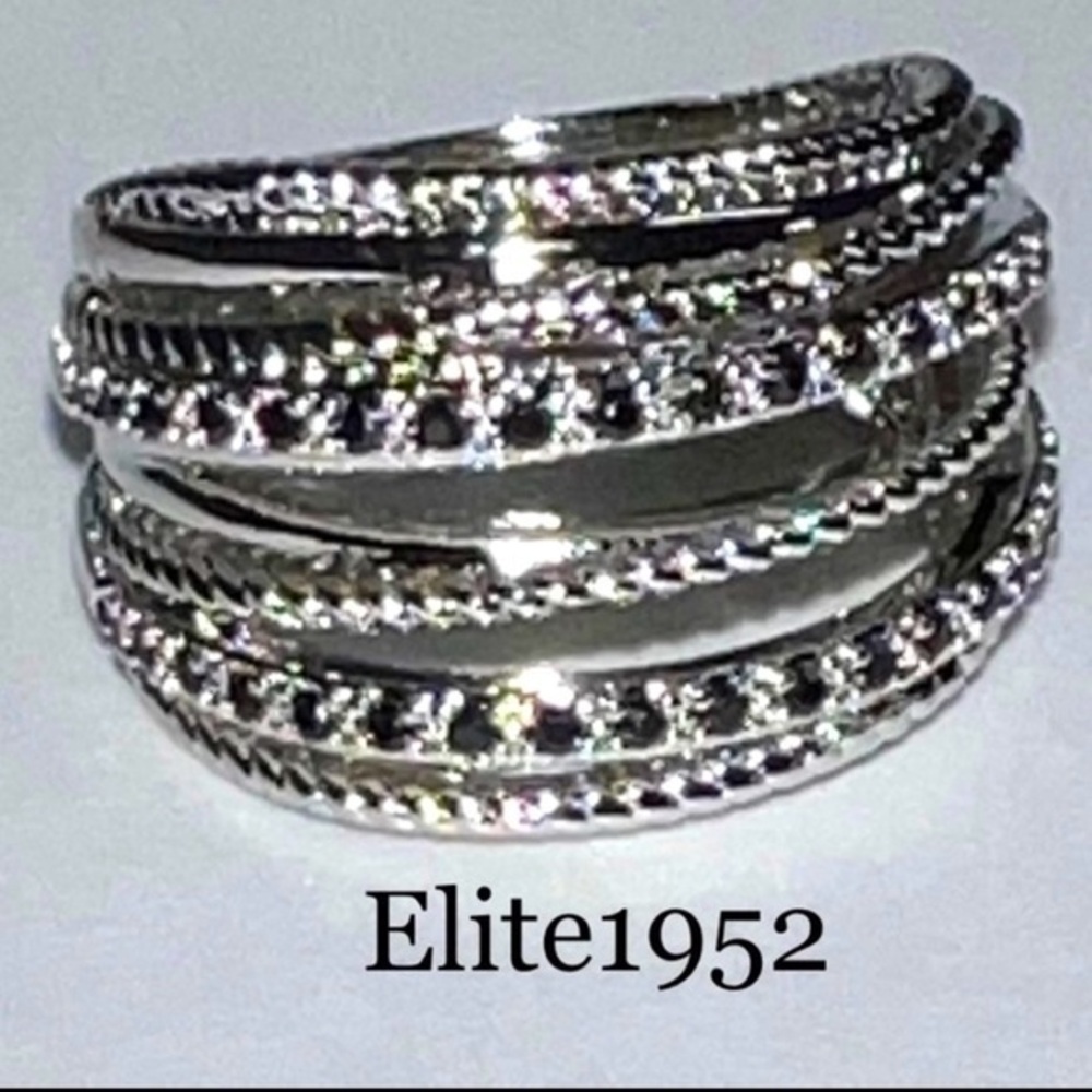 Black Sapphire Diamond Layered Wide Ring Bandstamped stacked crossover